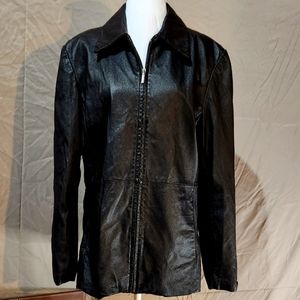 Sonoma L vintage black extra buttery genuine‎ leather fitted zip closure jacket